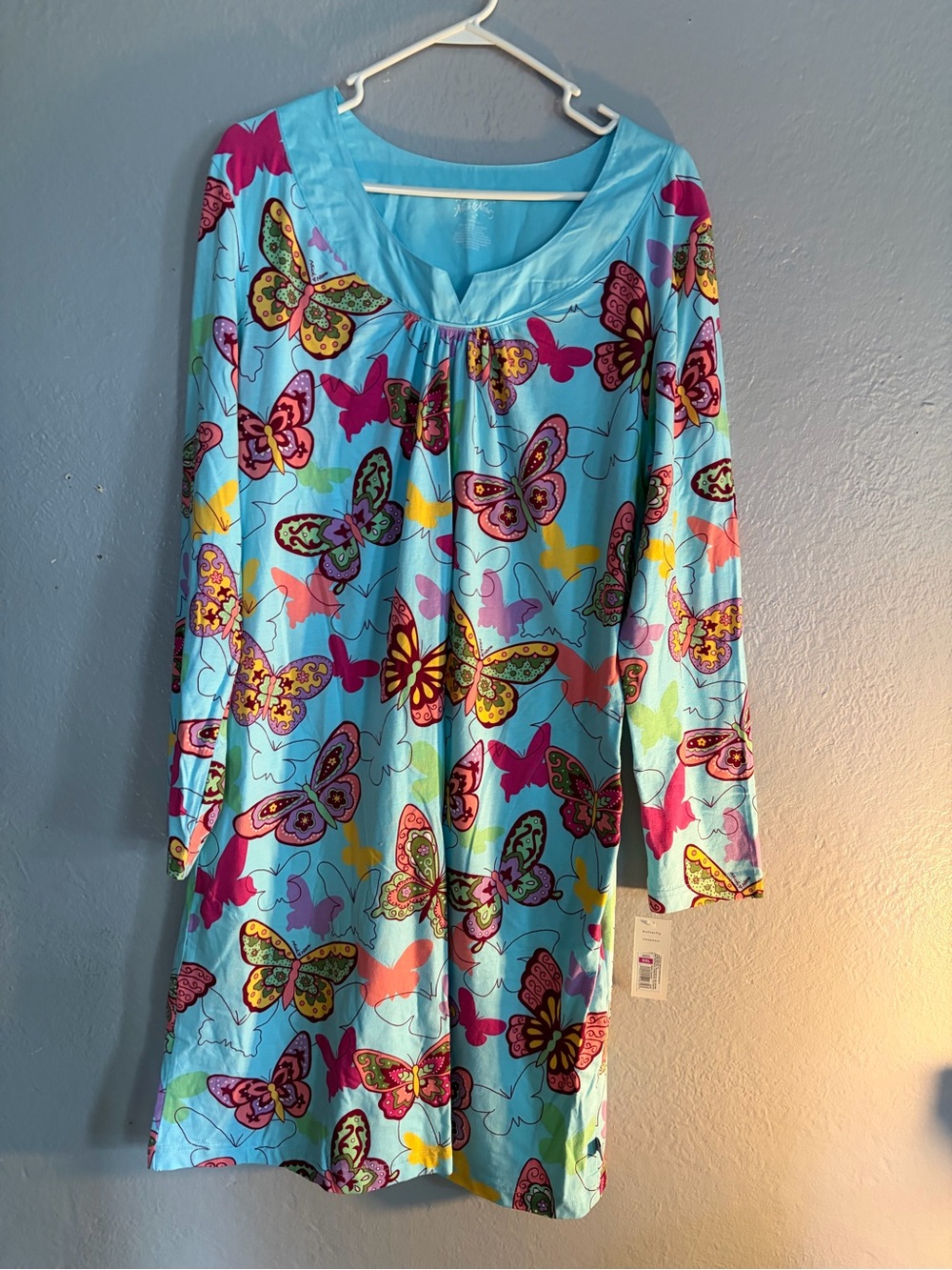 Nick & Nora Women’s Blue Butterfly Nightgown Pajamas SZ XXL long sleeve cotton